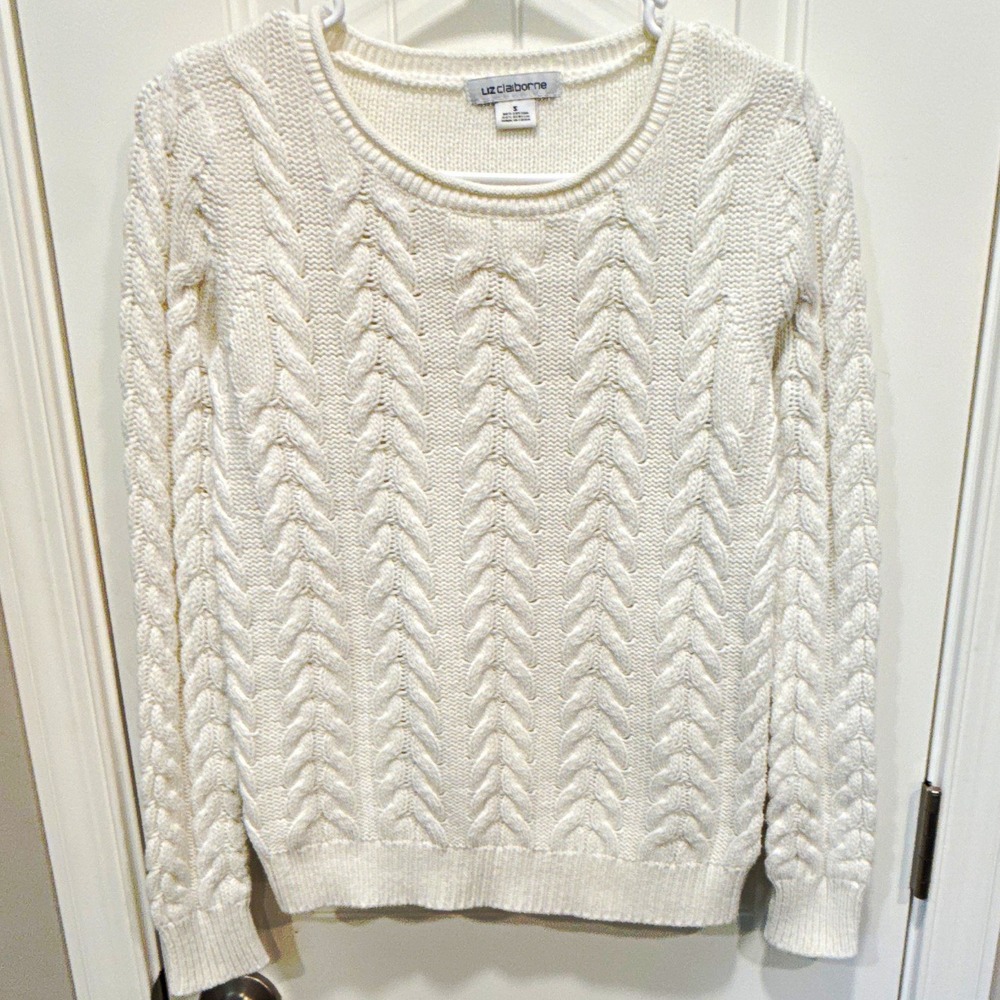 Liz Claiborne Womens Cable Knit Crew Neck Long Sleeve Pullover Sweater Sz S
